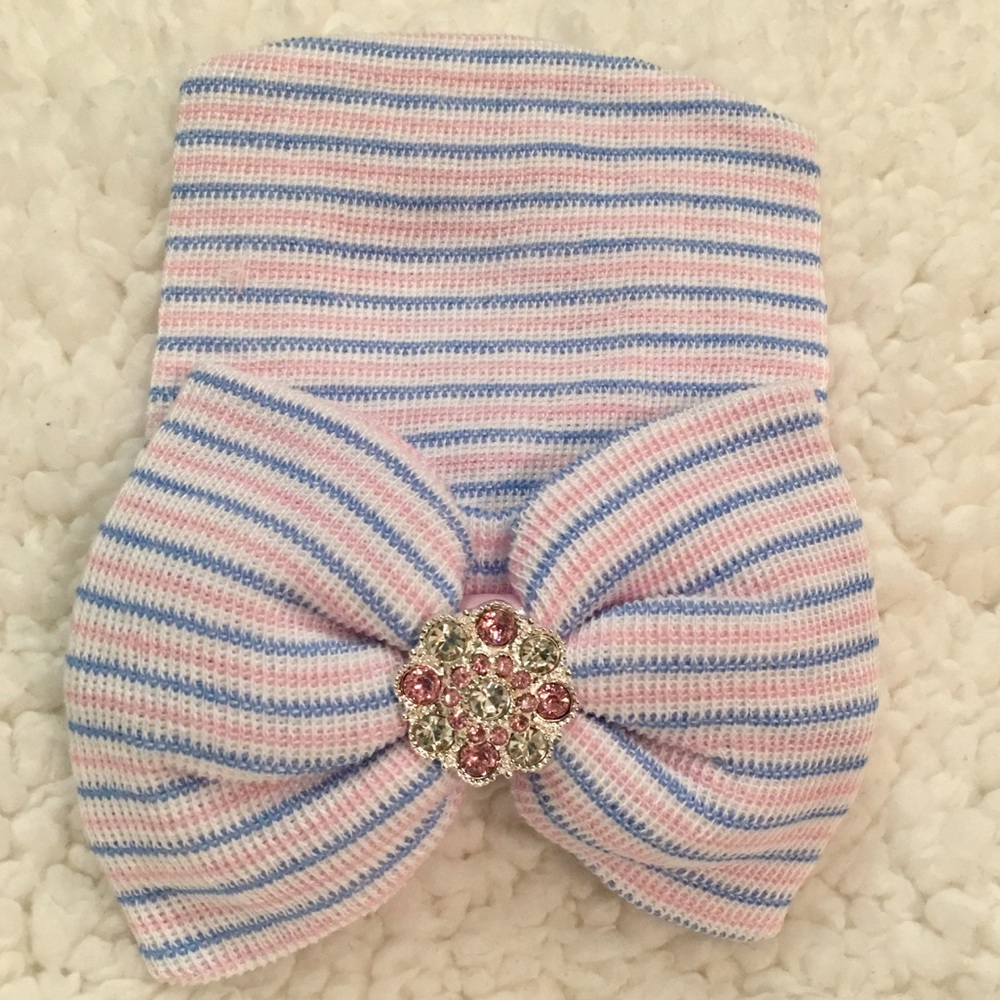 .Newborn Girl Hospital Beanie Hat with Gemstones!.
